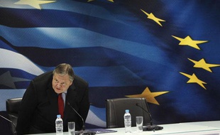 Le ministre des Finances grec, Evangelos Venizelos, lors d'une conférence de presse à Athènes, le 23 juin 2011.