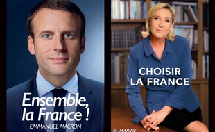 Les nouvelles affiches de campagne pour le second tour de l'élection présidentielle opposant Marine Le Pen et Emmanuel Macron.