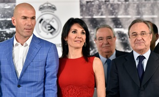Zinédine Zidane avec sa femme et le président du Real Madrid, le 4 janvier 2015.