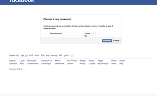 Capture de l'écran Facebook de remise à zéro d'un mot de passe.