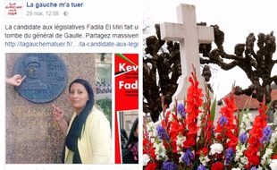 Le post qui vise Fadila El Miri, à gauche, et la tombe de de Gaulle, à droite.