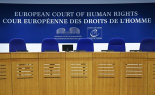 This photo shows the inside of the European Court of Human Rights (ECHR) in Strasbourg, eastern France, on February 7, 2019. (Photo by FREDERICK FLORIN / AFP)