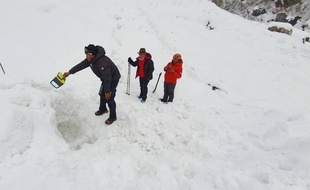 Des secouristes à la recherche de sept randonneurs portés disparus en janvier 2020 sur l'Annapurna (Népal).