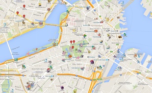 Une carte de Google Maps à Boston listant les monstres de «Pokémon Go».