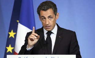 Le président de la République Nicolas Sarkozy s'exprime à la préfecture de l'Isère, à Grenoble, le 30 juillet 2010.