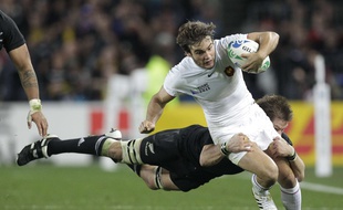 Alexis Palisson sous le maillot du XV de France lors de la finale de la Coupe du monde 2011 face aux All Blacks.