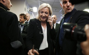 Marine Le Pen au QG du Fn, à Nanterre, le 22 mars 2015.