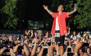 Le chanteur Justin Bieber en concert au British Summer Time Festival à Londres