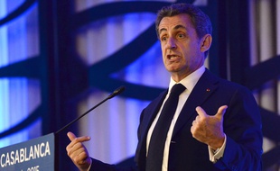 Casablanca (Maroc), le 21 juin 2015. Nicolas Sarkozy prononce un discours lors d'une réunion publique au Maroc.