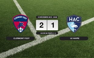 Ligue 2, 18ème journée: Clermont Foot vainqueur du HAC 2 à 1 au stade Gabriel-Montpied