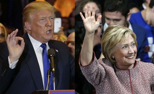 Donald Trump, le 20 avril 2016 à New York et Hillary Clinton, le 19 avril 2016 à New York.