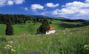 Paysage de montagne au printemps dans le Jura.