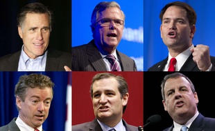 Les républicains Mitt Romney, Jeb Bush, Marco Rubio, Rand Paul, Ted Cruz et Chris Christie.