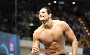 Florent Manaudou après sa victoire sur 50m nage libre aux championnats d'Europe de Berlin, le 24 août 2014.
