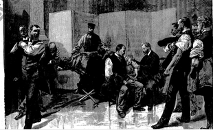 Cette gravure, parue dans le journal L'Univers Illustré en janvier 1894, montre des employés de l'Hôtel de Ville qui se font vacciner.