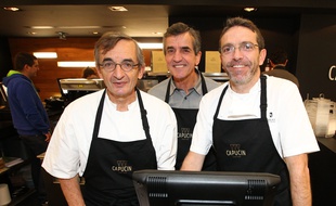 Sébastien Bras (à droite) avec son père Michel et son oncle André, le 23 janvier 2014 à Toulouse.