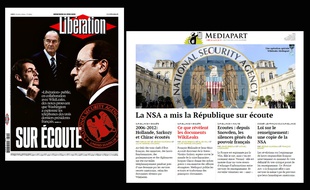La Une de Libération et la Une du site Médiapart, le 24 juin 2015.