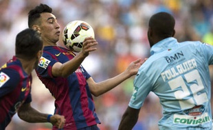 Le défenseur français de Grenade Dimitri Foulquier, le 28 septembre 2014, contre le FC Barcelone, au Camp Nou.