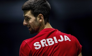 Novak Djokovic avec la Serbie lors de la première édition de la Coupe Davis version Kosmos, le 20 novembre 2019 à Madrid.