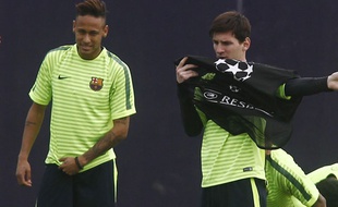 Neymar et Messi avant le match retour face au PSG.