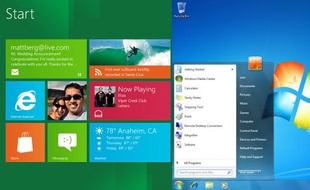 Le bureau «Metro» de Windows 8 face au «desktop» traditionnel de Windows 7.