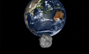 Simulation par la Nasa de l'arrivée de l'astéroïde 2012-DA14 près de la Terre, le 15 février 2013.