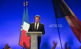 Première réunion publique pour le candidat Sarkozy à Annecy, le 16 février 2012.