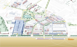 Le projet s'étend sur 40 hectares , autour des pôles économiques que sont la papeterie et Colis Poste.