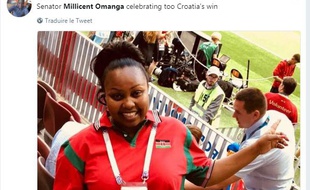Millicent Omanga assistant au match de football opposant l'Angleterre à la Croatie le 11 juillet 2018.