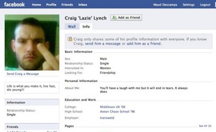 Capture d'écran du profil Facebook de Craig «Lazie» Lynch, le 23 décembre 2009.