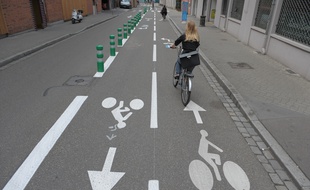 En pourcentage d'utilisateurs, Strasbourg est la capitale française du vélo, pour plusieurs raisons, pas seulement liées aux aménagements de pistes. Illustration