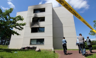 La police technique et scientifique sur le campus de Supelec Rennes, après un incendie.