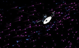 Vue d'artiste de la sonde Voyager 1, aux confins du système solaire.