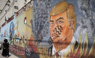 Un graffiti anti-Trump à Gaza, Palestine