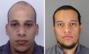 Photos, diffusées le 8 janvier 2015 par la police à Paris, des suspects Cherif Kouachi (g) et son frère Saïd Kouachi (d), recherchés pour l'attentat contre Charlie Hebdo