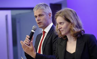 Laurent Wauquiez et Nathalie Kosciusko-Morizet au QG de l'UMP le 5 mai 2015.