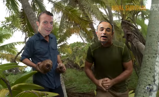 Photomontage grossier imaginant Emmanuel Macron et Jean-François Copé dans «Rival Survival».