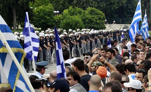 Manifestation à Athènes (Grèce) contre le plan de rigueur du gouvernement le 15 juin 2011.