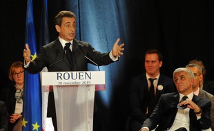Nicolas Sarkozy avec Hervé Morin à Rouen le 30 novembre 2015.