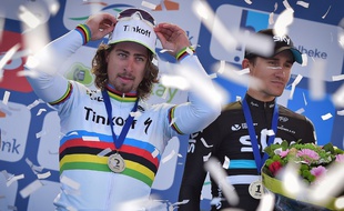 Peter Sagan a signé sa première victoire avec le maillot arc-en-ciel lors de Gand-Wevelgem, le 27 mars 2016.