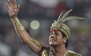 Un acteur joue le rôle de l'Inca lors de la cérémonie d'ouverture des jeux Pan-Américains à Lima en 2019