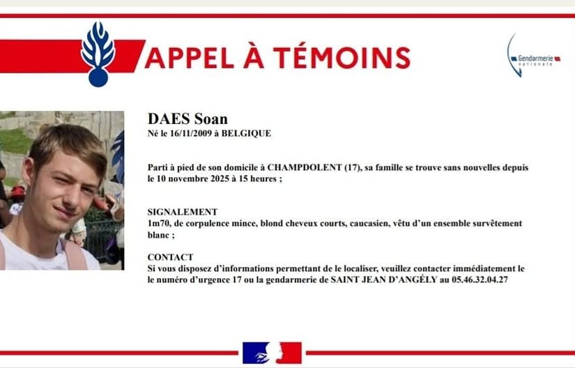 Charente-Maritime : Un appel à témoins pour retrouver Soan, 15 ans, porté disparu depuis lundi