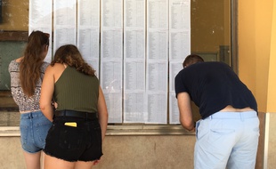 Des étudiants aux concours de première année commune aux études de santé (PACES) viennent regarder leur classement à l'université de médecine de Strasbourg.