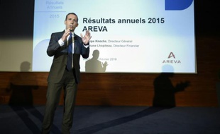 Le directeur général d'Areva, Philippe Knoche, devant la presse et les analyste, le 26 février 2016 à La Défense