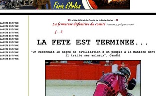 Capture d'écran du site de la Feria d'Arles piraté par des anti-corrida le 5 avril 2010.