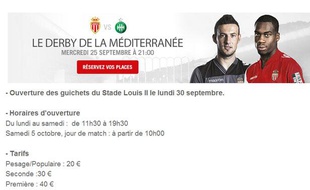 Le site de l'AS Monaco présentant le match contre Saint-Etienne comme, "le derby de la Méditerranée".
