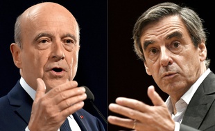Fillon et Juppe,les candidats à la primaire de droite. / AFP PHOTO / LOIC VENANCE AND JEAN-FRANCOIS MONIER