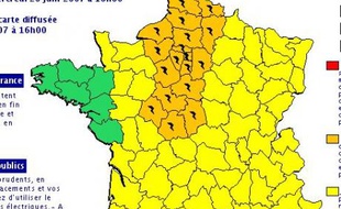 carte Meteo France des orages mercredi 20 juin 2007 alerte orange dans cinq régions