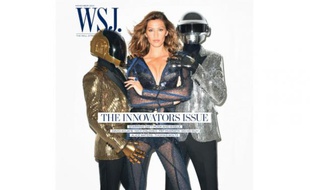 Les Daft Punk et Gisele Bündchen en couverture du Wall Street Journal, en novembre 2013.