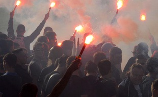 Des supporters ultras de Montpellier manifestent le 21 septembre 2012 au stade de la Mosson.